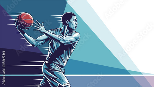 Dynamic illustration of a basketball player in motion, showcasing speed and agility on the court.