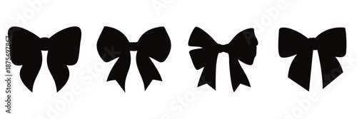 Decorative Bow Ribbon Icon Set – Black Silhouette and Outline Gift Bows for Celebration, Fashion
 and Holiday Design