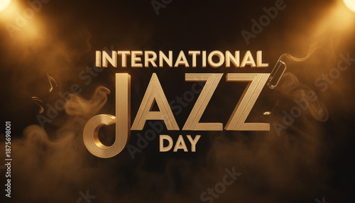 International Jazz Day Celebration: Golden Typography with Musical Elements and Smoke Effects