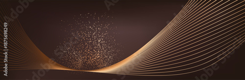 Gold abstract waves background. Golden curve lines vector illustration isolated on brown Luxury glitter shiny swirl pattern. Elegant modern fashion design element.