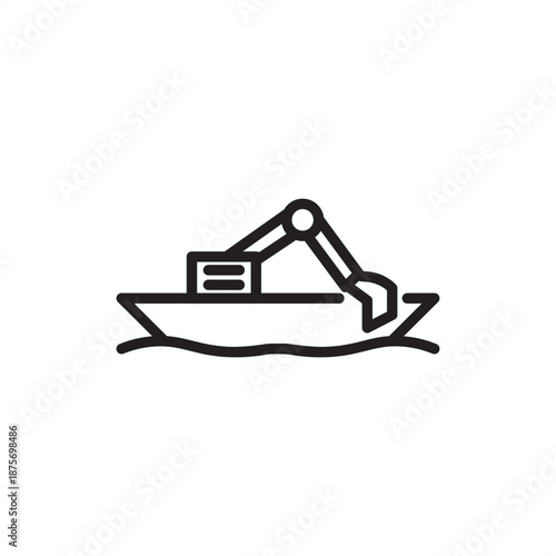 Dredging machine icon symbolizing port maintenance, harbor excavation, and channel deepening, representing maritime engineering, vessel desilting operations, nautical infrastructure, seabed clearing.