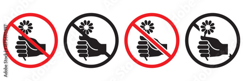 Do Not Pick Flowers Prohibition Sign Vector – Red Flat Warning Symbol for Gardens, Parks and Nature 
Reserves