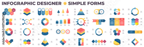 Pie chart collection. Simple charts for infographics, presentations, business visualization. Vector infographic templates.