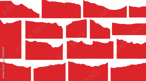 Red Torn Paper Ripped Edge Background Set