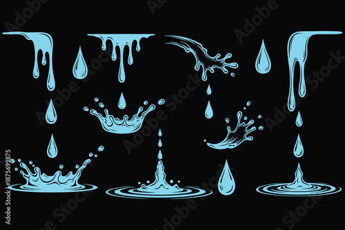 Water droplet splash effects vector illustration