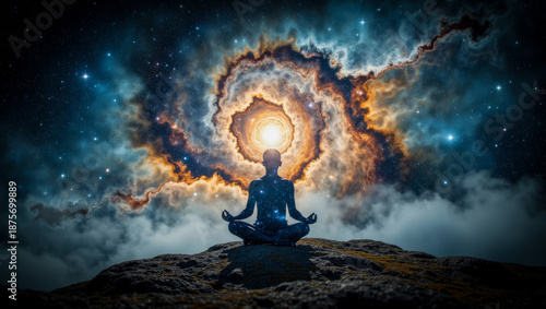 The silhouette of a person in deep meditation, mind and spirituality concept