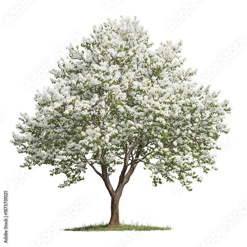 Serviceberry tree with white spring flowers, isolated on transparent background