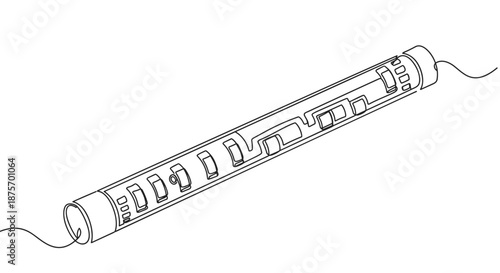 Line drawing of a sound wave generator device on a transparent background, featuring cylindrical shape, cable, and detailed inner mechanisms, demonstrating scientific technology