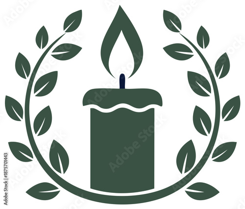 Candle flame with a laurel wreath icon for decorative use or for faith-based designs