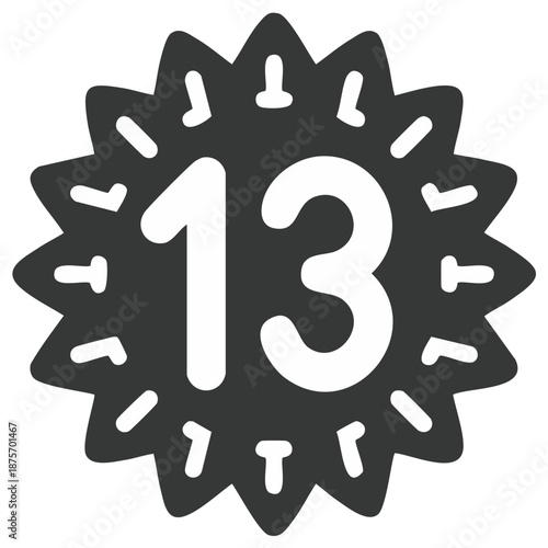 Stylized Number 13 in a Starburst Badge for Achievements or Anniversaries