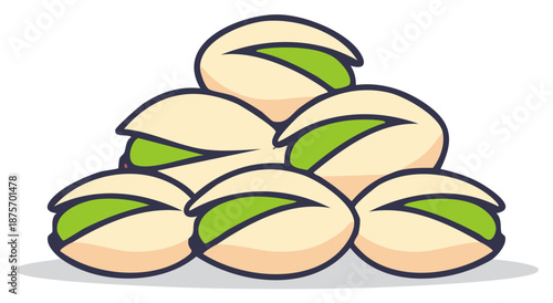 Pile of fresh pistachios with green nuts and open shells in illustration
