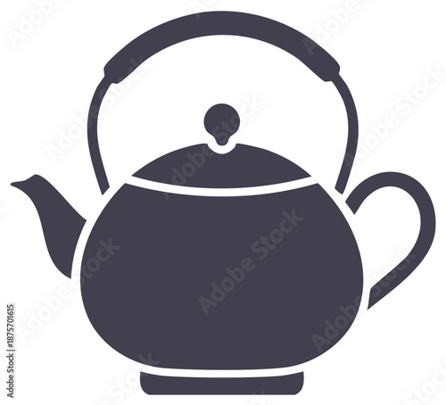 Dark gray teapot icon with a curved handle and spout simple graphic illustration