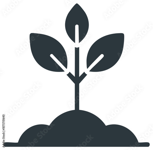 Simple dark gray silhouette of a young plant growing from soil.