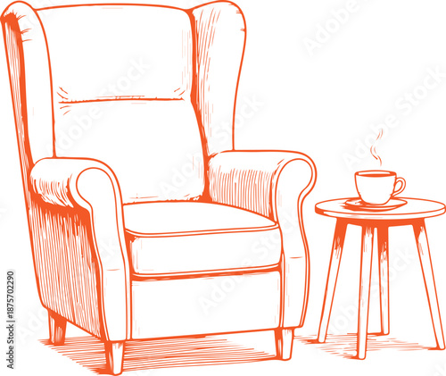 Comfortable armchair with coffee cup Vector, illustration