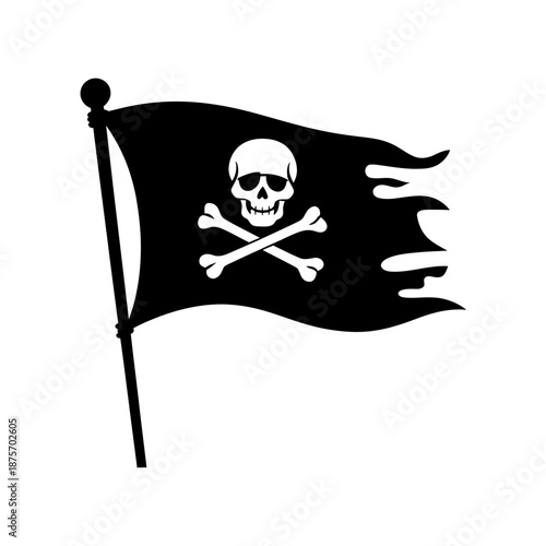 Black Pirate Flag with Skull and Crossbones Illustration
