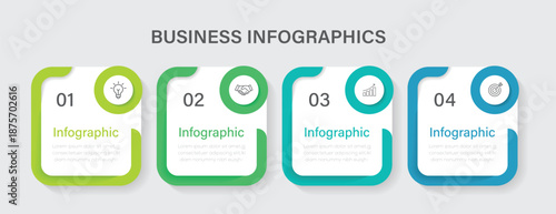 Business process Infographic template. 4 steps modern timeline diagram. Events annual business presentation. Vector illustration