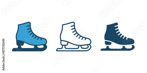 Three Ice Skates in Blue and White Colors