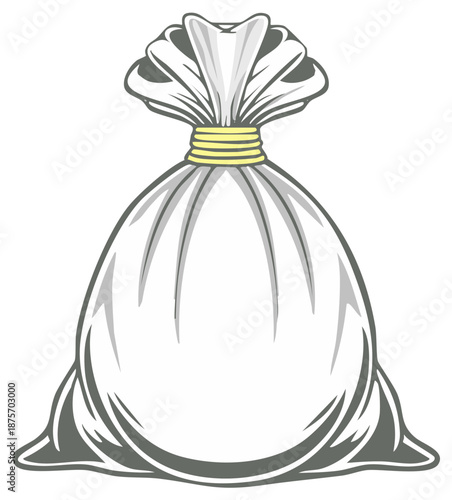 Illustration of a tied white sack with a yellow string, representing contents or a bundle