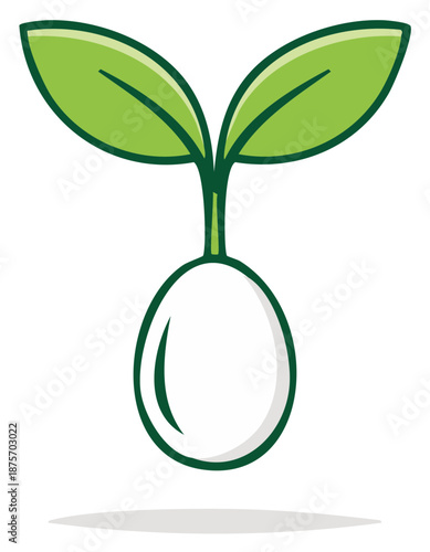 Iconic illustration of a seedling sprouting from a seed with two green leaves