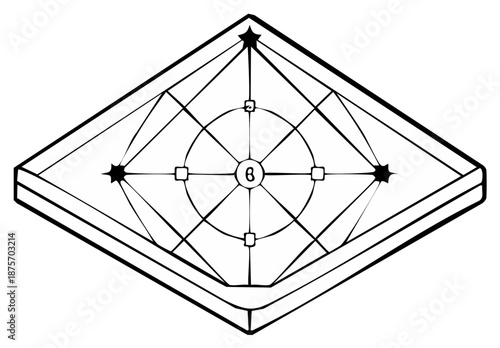 Carrom Board Illustration Showing Angles Lines Circle Number Square Stars Game Design Board Game Play