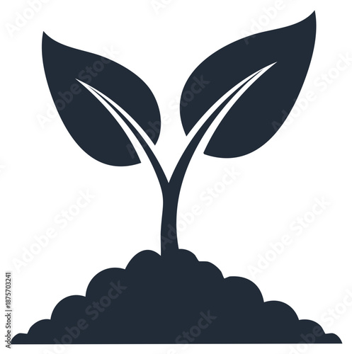 Sprout emerging from soil dark silhouette, symbol of growth and new beginnings