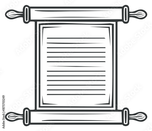 Ancient scroll with text and decorative handles on the rollers