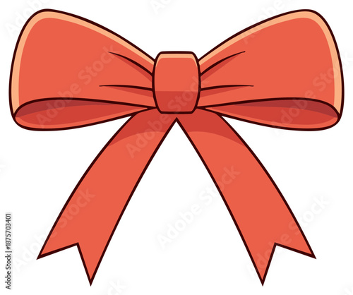 Decorative red ribbon bow with cartoon styling for present wrapping