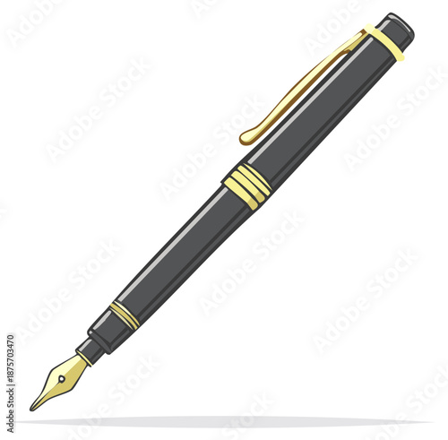 Elegant Vector Illustration of a Black Fountain Pen