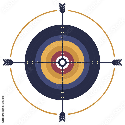 Circular target with arrows and crosshairs, depicting archery or aiming