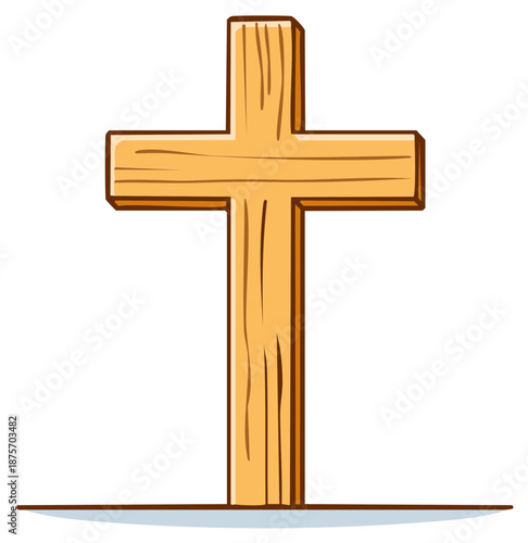 Simple Wooden Cross Cartoon Religious Symbol Illustration