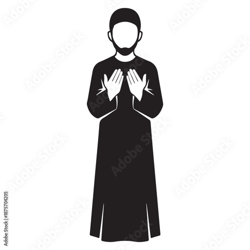 Muslim Man Standing With Prayer Gesture Expressing Devotion And Faith