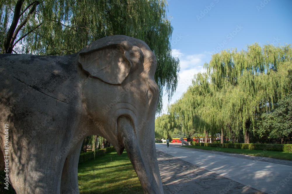 Fototapeta premium Stone Elephant Statue on Sacred Way to Ming Tombs, Beijing China