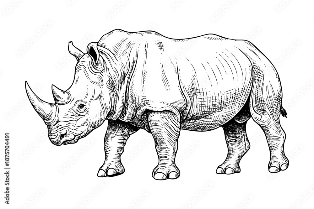 Obraz premium Vintage rhinoceros engraving african wild animal detailed black and white art illustration