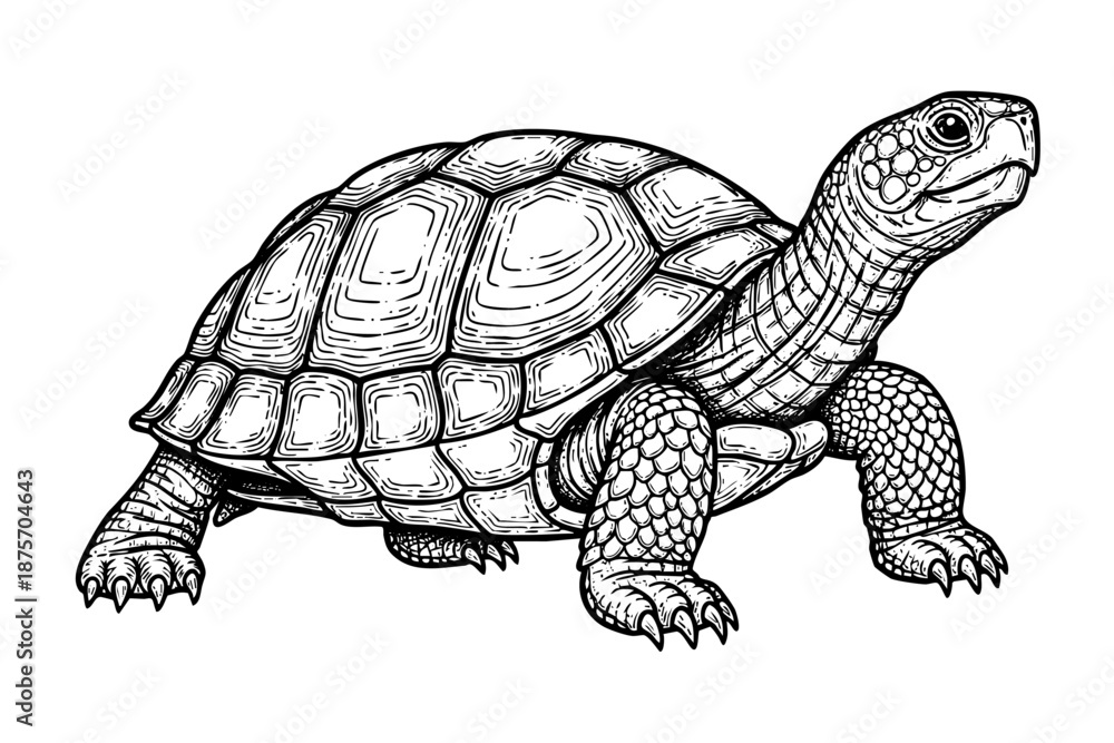Fototapeta premium Vintage turtle engraving sea reptile detailed black and white art illustration