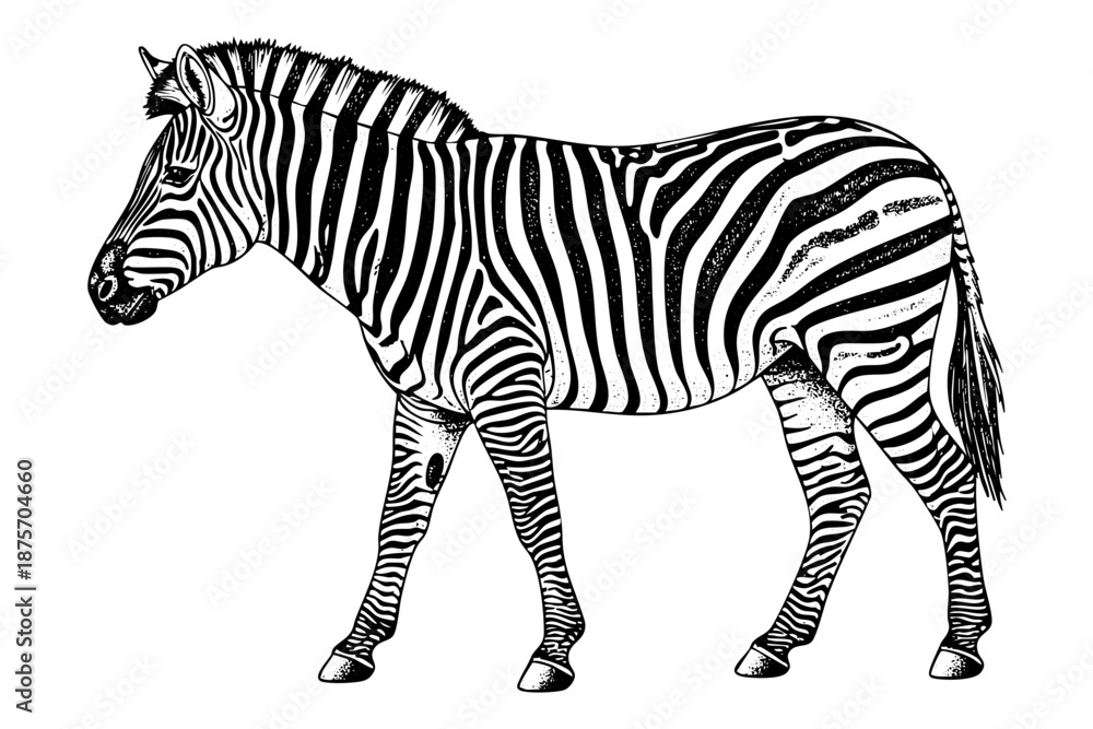Obraz premium Vintage zebra engraving african safari animal detailed black and white art illustration