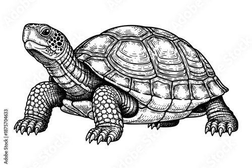 Vintage turtle engraving sea reptile detailed black and white art illustration