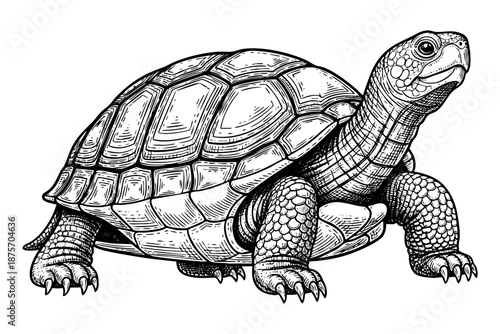 Vintage turtle engraving sea reptile detailed black and white art illustration
