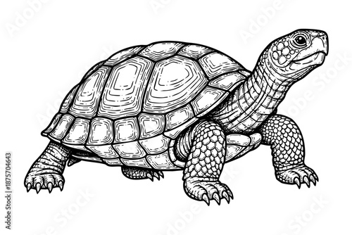 Vintage turtle engraving sea reptile detailed black and white art illustration