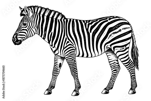 Vintage zebra engraving african safari animal detailed black and white art illustration