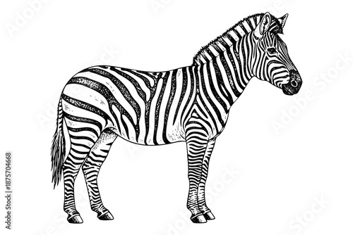 Vintage zebra engraving african safari animal detailed black and white art illustration