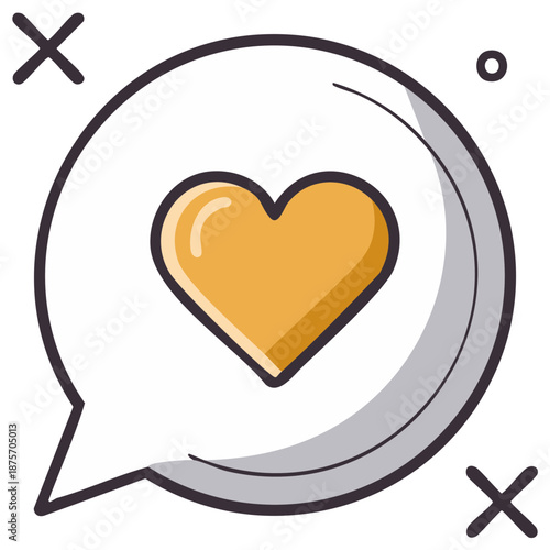 Gold Heart Icon in a Speech Bubble for Love Messages and Social Media Likes