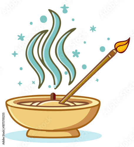 Incense burner releasing fragrant smoke with a paintbrush