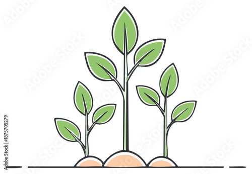 Minimalist green saplings emerging from soil line representing organic growth and sustainability