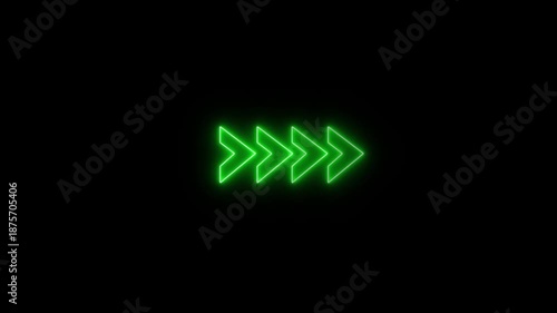 Neon arrow directional information. Neon direction arrow right neon light glowing sign icon animation.