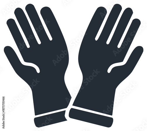 Dark blue rubber gloves, clean or protective gear in flat design.