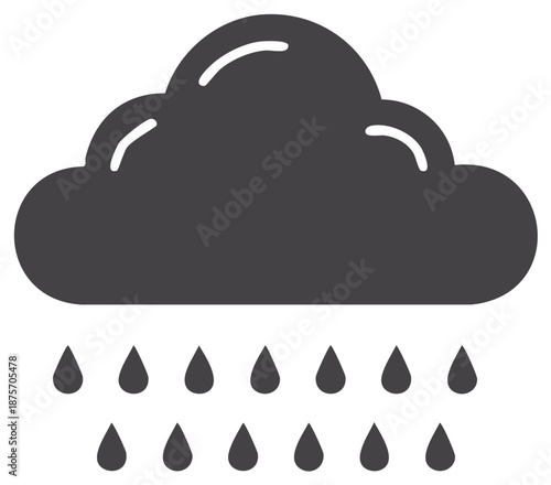 Dark Rain Cloud with Falling Water Drops Weather Icon