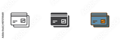 Credit card payment different style icon set. Line, solid and filled outline colorful icon, vector sign and symbol. Payment card icon for grocery checkout, finance and retail icon use.