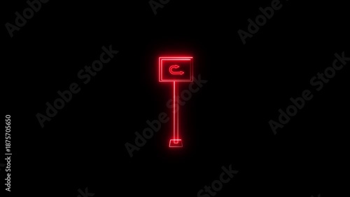 Realistic neon sign board with right arrow on the road, showing a right arrow on the road to indicate. Glowing neon light animated traffic directional arrows sign.