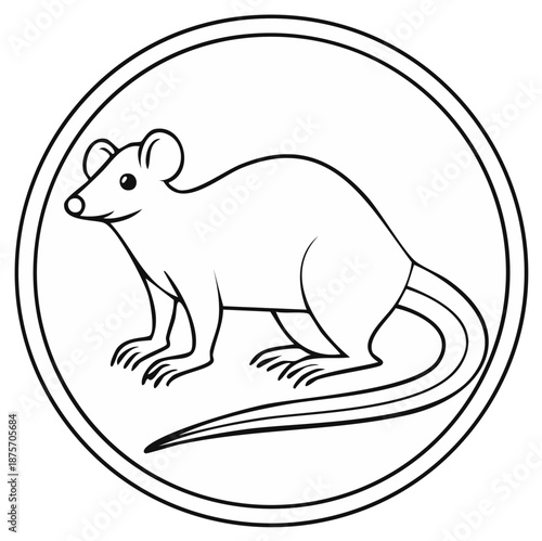 Simple line drawing of a rodent with long tail inside a circle outline