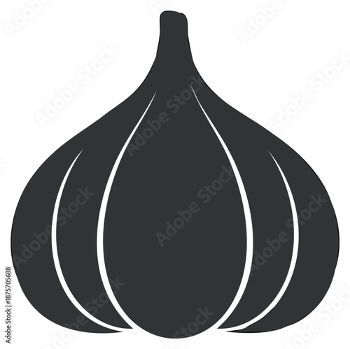 Stylized Dark Silhouette of a Garlic Bulb with Leaf Lines
